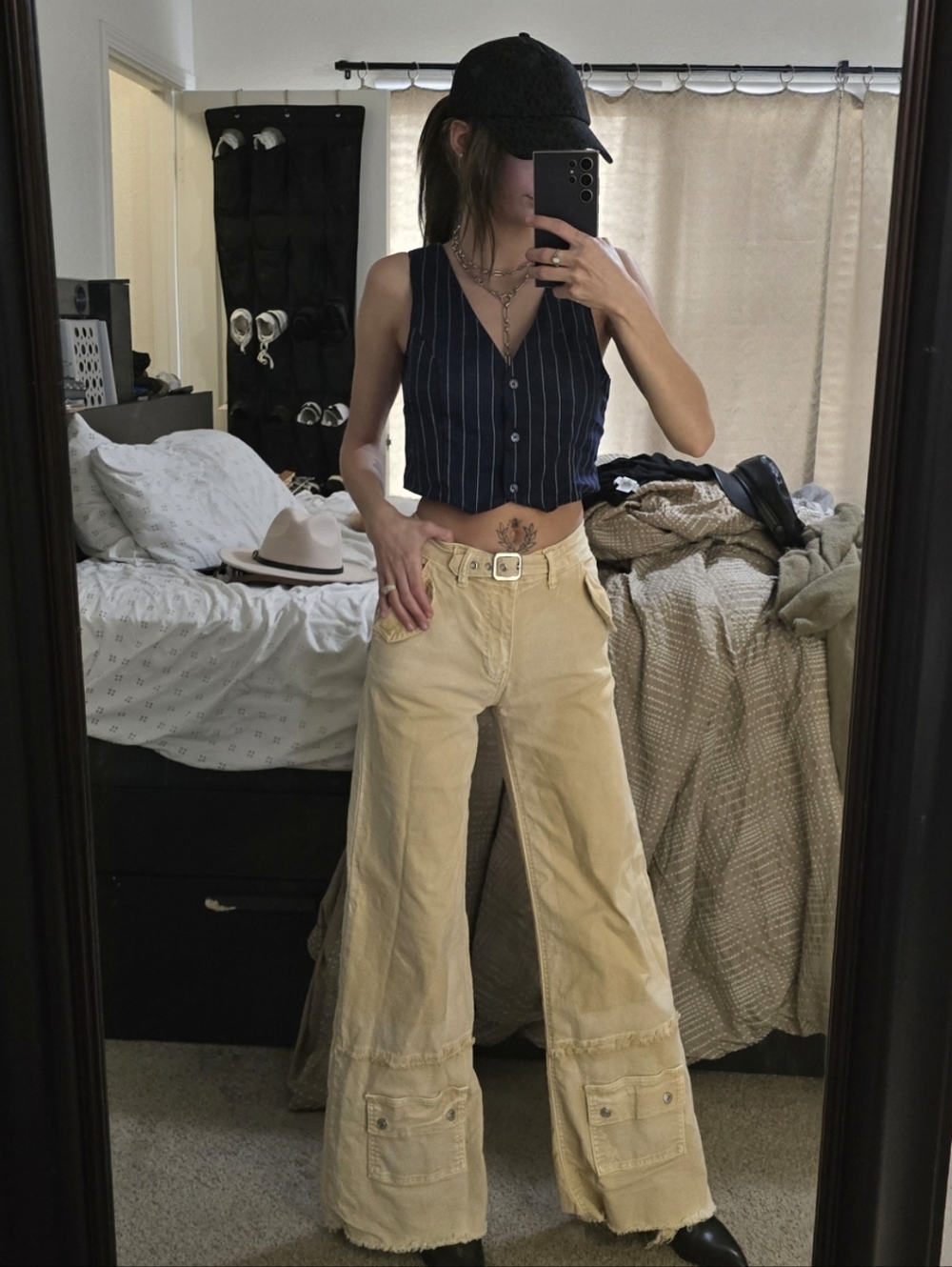 Divided Navy Pinstripe V-Neck Crop Vest